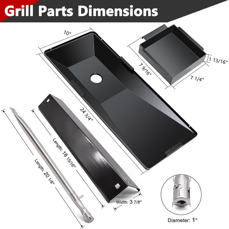 Criditpid Grill Replacement Parts for Char Griller 5050, 5650, 5072, Grease Tray Drip Pan, Heat Plates, Burner Tubes, Hanger Brackets, Ignitor for Char-Griller Replacement Parts, Chargriller 5050 - Image 2